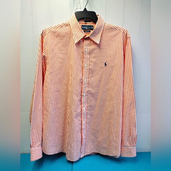 Ralph Lauren 120's 2 Ply Men's Shirt Orange Striped Custom Fit - XXL - Picture 1 of 11